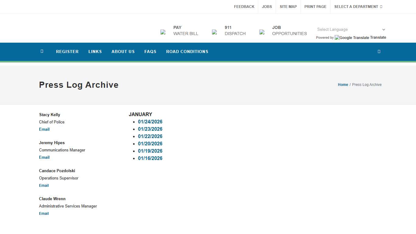 Astoria Dispatch 911: Press Log Archive